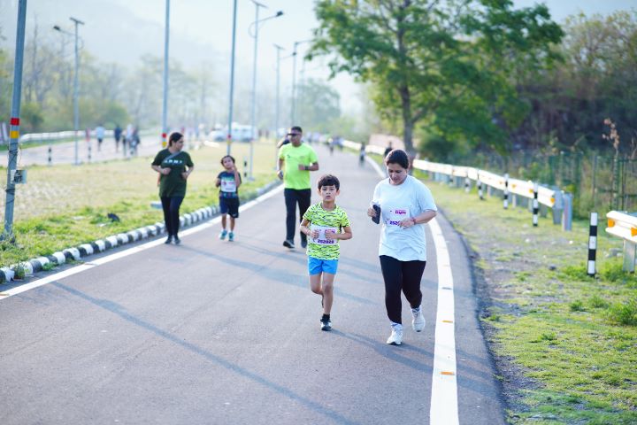 Family celebrating at finish line